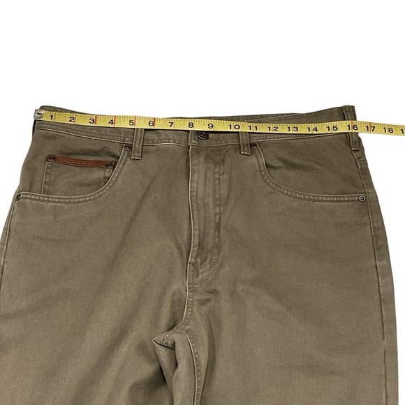 Orvis‎ Mens High Rise Straight Jeans Size 32 x 32 Green Leather Trim Flat Front - Picture 8 of 12